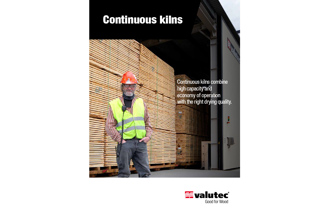 Front cover of Valutec’s brochure about channel kilns, featuring employees in front of a drying plant.